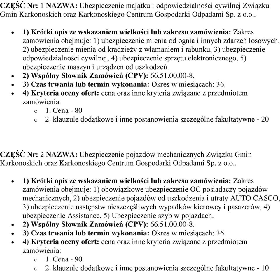 obejmuje: 1) ubezpieczenie mienia od ognia i innych zdarzeń losowych, 2) ubezpieczenie mienia od kradzieży z włamaniem i rabunku, 3) ubezpieczenie odpowiedzialności cywilnej, 4) ubezpieczenie sprzętu