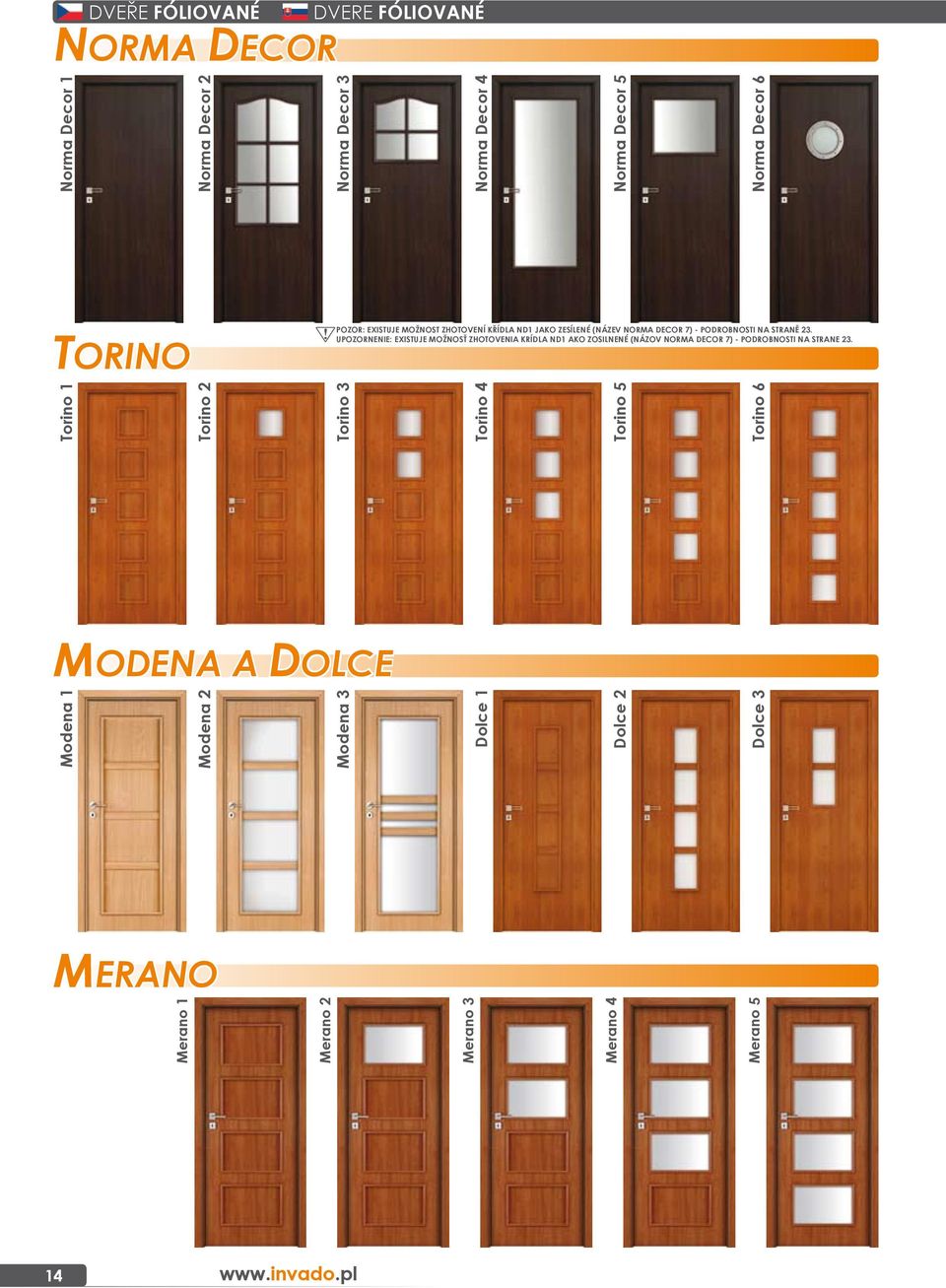 Norma Decor 6 TORINO POZOR: EXISTUJE MOŽNOST ZHOTOVENÍ KŘÍDLA ND1 JAKO ZESÍLENÉ (NÁZEV NORMA DECOR 7) - PODROBNOSTI NA STRANĚ 23.