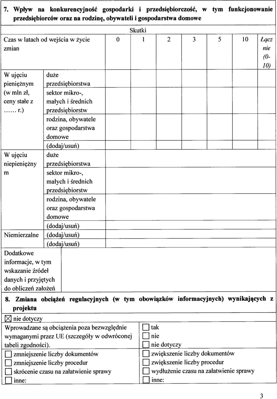 biorstwa sektor mikro-, malych i srednich przedsi?biorstw rodzina, obywatele oraz gospodarstwa domowe (dodaj/usun) duze przedsi?biorstwa sektor mikro-, malych i srednich przedsi?biorstw rodzina, obywatele oraz gospodarstwa domowe (dodaj/usun) (dodaj/usun) (dodaj/usun) Skutki 1 10 Lqcz nie (0-10) 8.