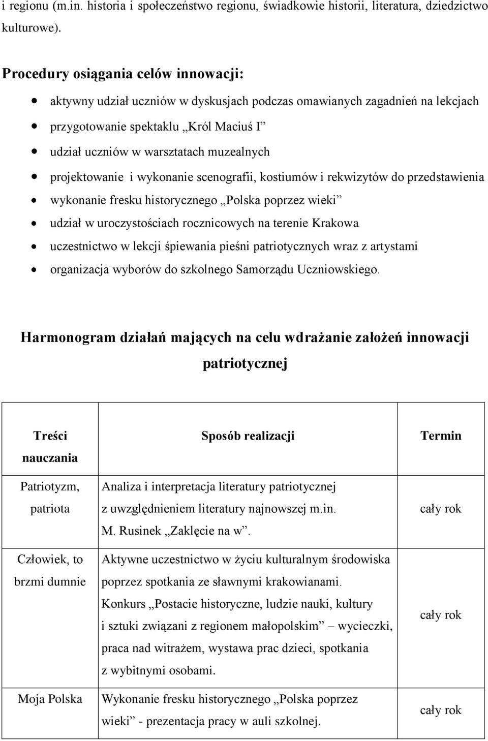 projektowanie i wykonanie scenografii, kostiumów i rekwizytów do przedstawienia wykonanie fresku historycznego Polska poprzez wieki udział w uroczystościach rocznicowych na terenie Krakowa