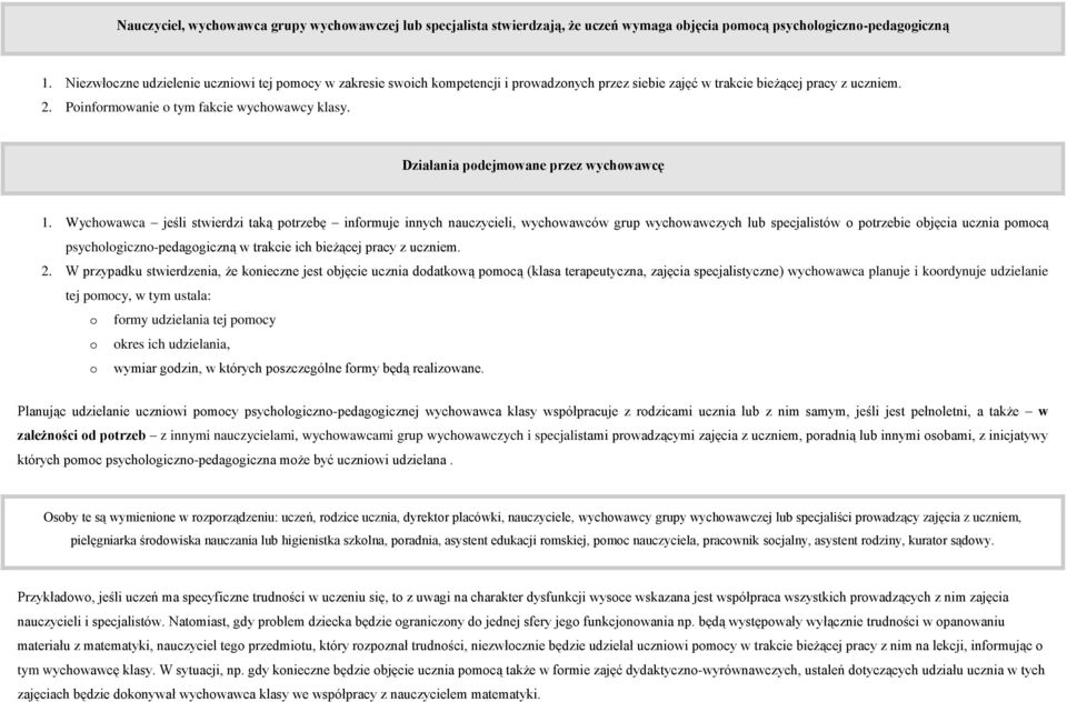 Działania podejmowane przez wychowawcę 1.