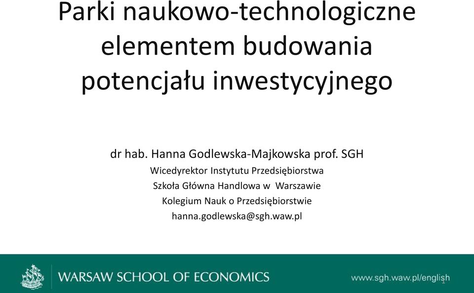 SGH Wicedyrektor Instytutu Przedsiębiorstwa Szkoła Główna Handlowa