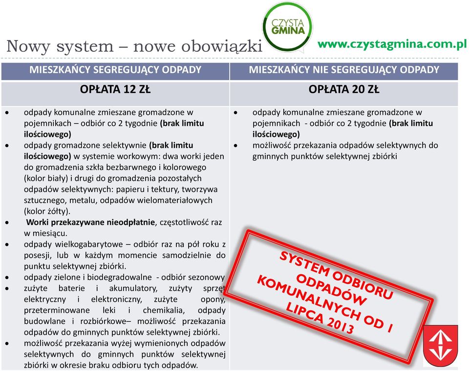 pozostałych odpadów selektywnych: papieru i tektury, tworzywa sztucznego, metalu, odpadów wielomateriałowych (kolor żółty). Worki przekazywane nieodpłatnie, częstotliwośd raz w miesiącu.