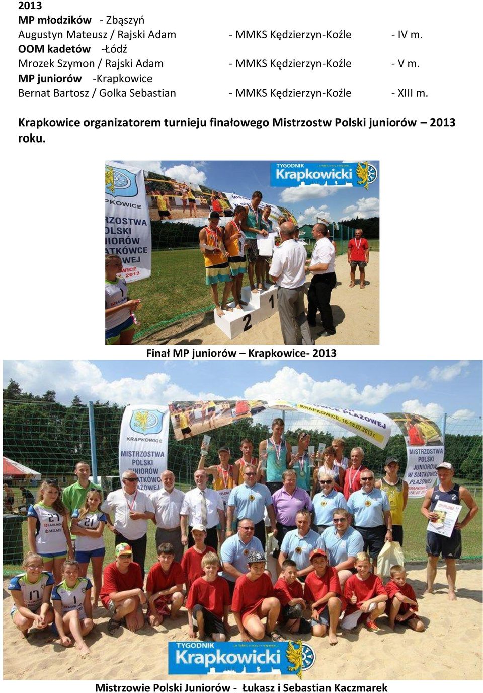 MP juniorów -Krapkowice Bernat Bartosz / Golka Sebastian - MMKS Kędzierzyn-Koźle - XIII m.