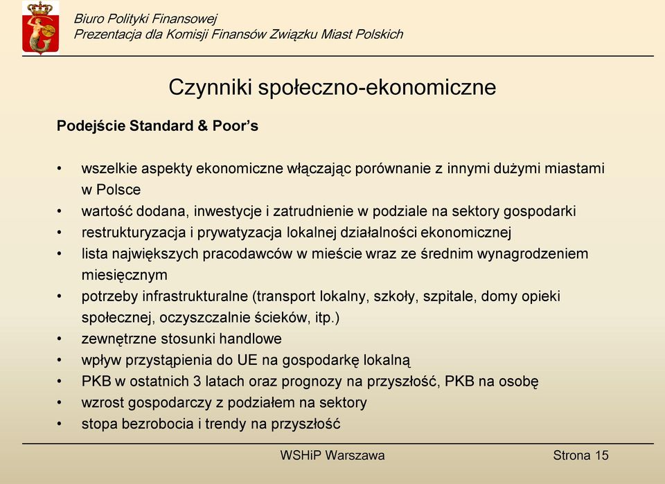 wynagrodzeniem miesięcznym potrzeby infrastrukturalne (transport lokalny, szkoły, szpitale, domy opieki społecznej, oczyszczalnie ścieków, itp.