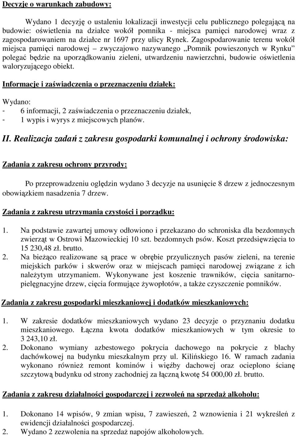 Zagospodarowanie terenu wokół miejsca pamięci narodowej zwyczajowo nazywanego Pomnik powieszonych w Rynku polegać będzie na uporządkowaniu zieleni, utwardzeniu nawierzchni, budowie oświetlenia