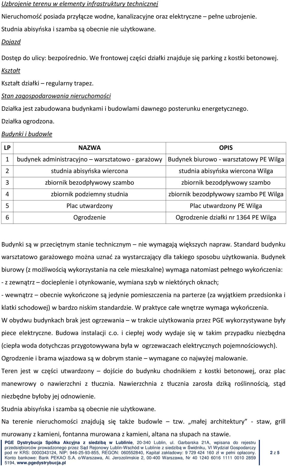 Stan zagospodarowania nieruchomości Działka jest zabudowana budynkami i budowlami dawnego posterunku energetycznego. Działka ogrodzona.