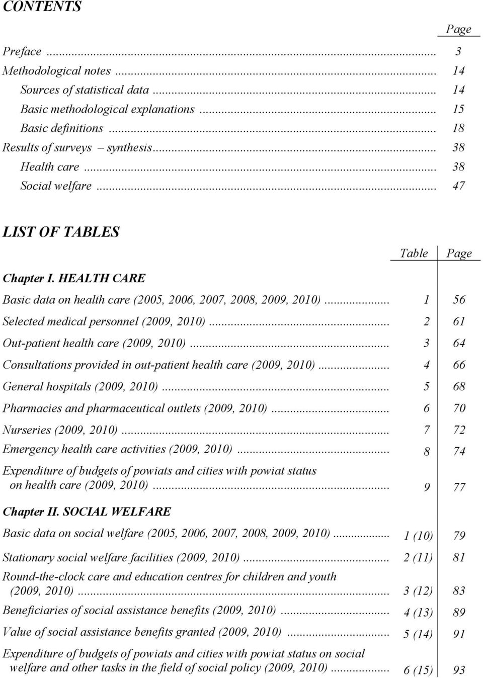 .. 2 61 Out-patient health care (2009, 2010)... 3 64 Consultations provided in out-patient health care (2009, 2010)... 4 66 General hospitals (2009, 2010).