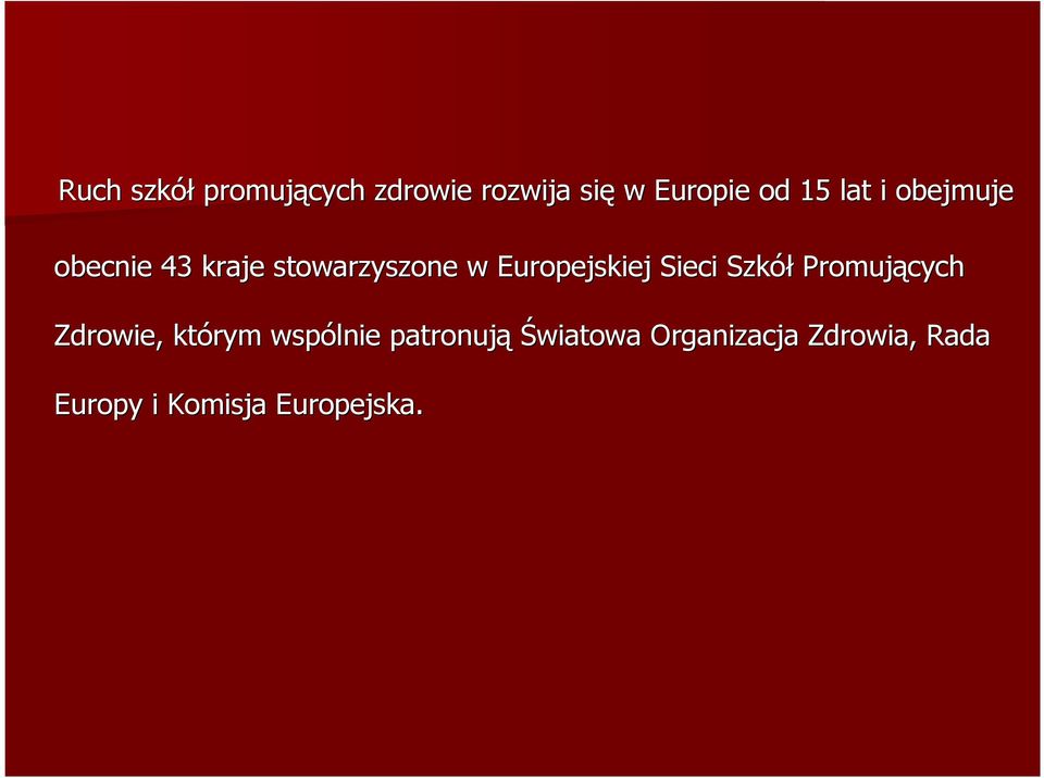 Sieci Szkół Promujących Zdrowie, którym wspólnie patronują