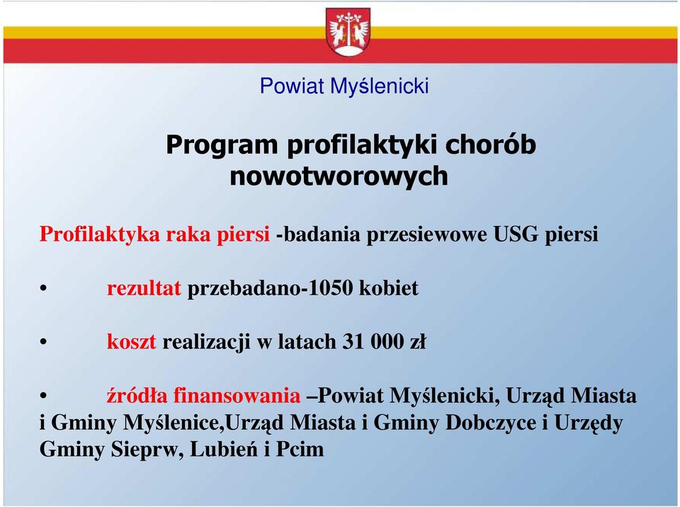 latach 31 000 zł źródła finansowania Powiat Myślenicki, Urząd Miasta i
