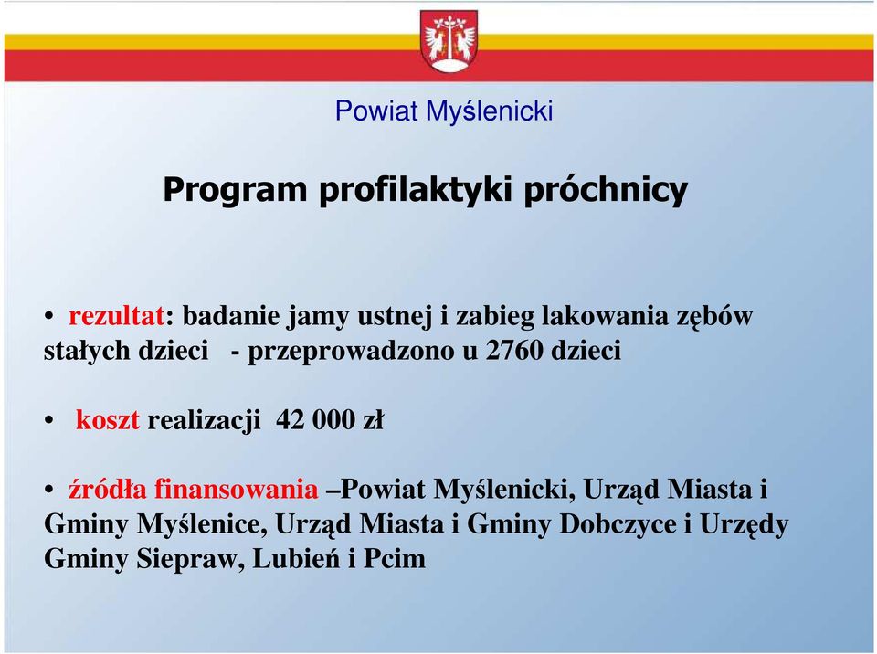realizacji 42 000 zł źródła finansowania Powiat Myślenicki, Urząd Miasta i