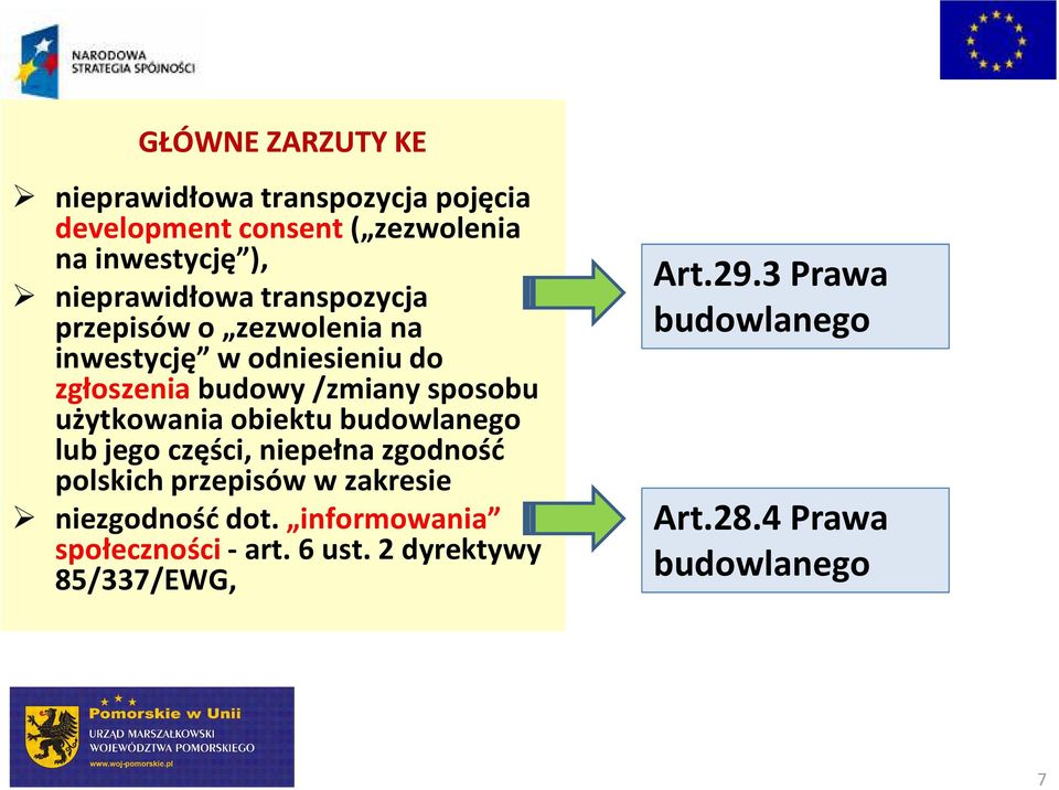 sposobu użytkowania obiektu budowlanego lub jego części, niepełna zgodność polskich przepisów w zakresie