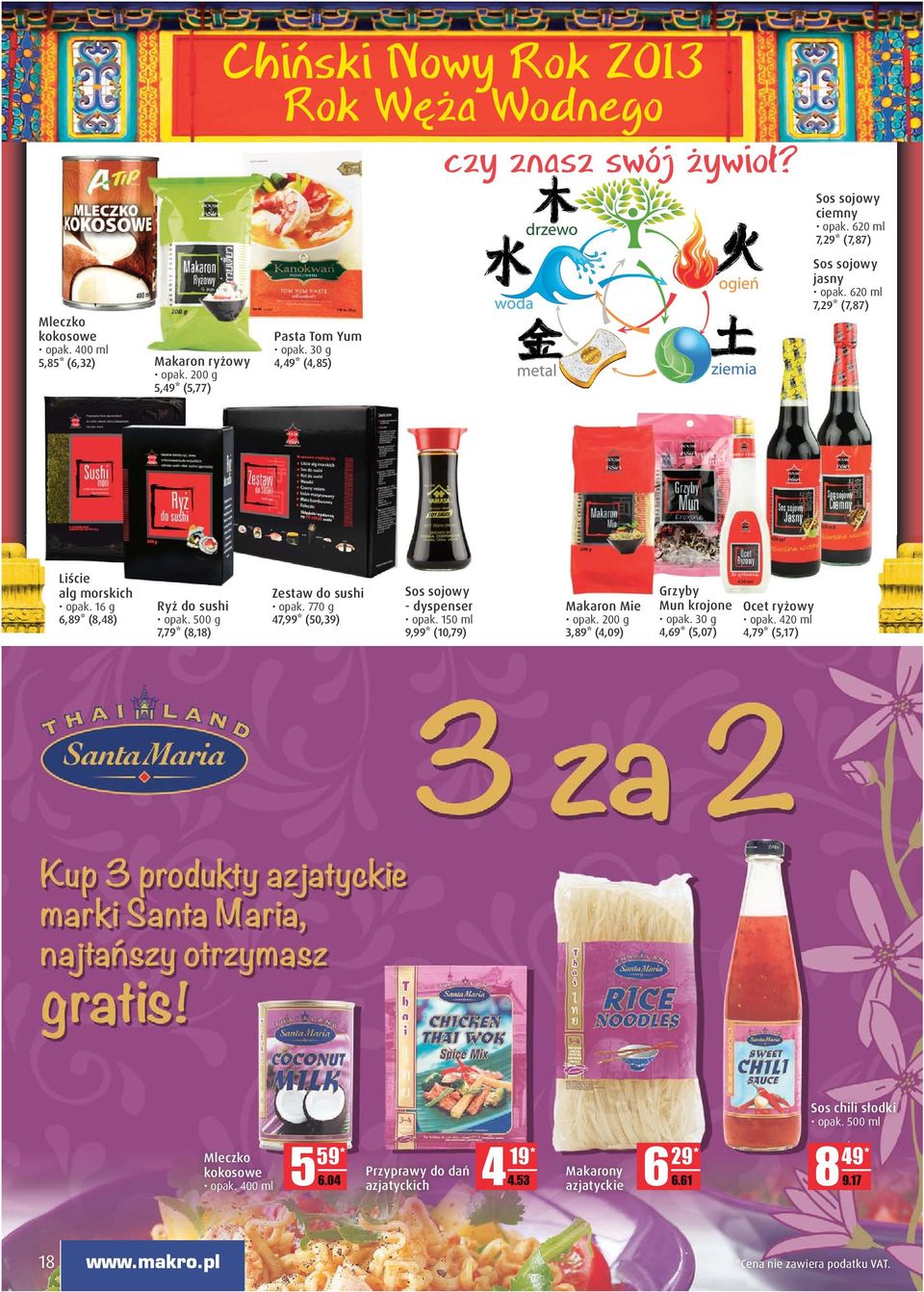 770 g 47, (50,39) Sos sojowy - dyspenser opak. 150 ml 9, (10,79) Makaron Mie opak. 200 g 3,89* (4,09) Grzyby Mun krojone opak. 30 g 4,69* (5,07) Ocet ryżowy opak.