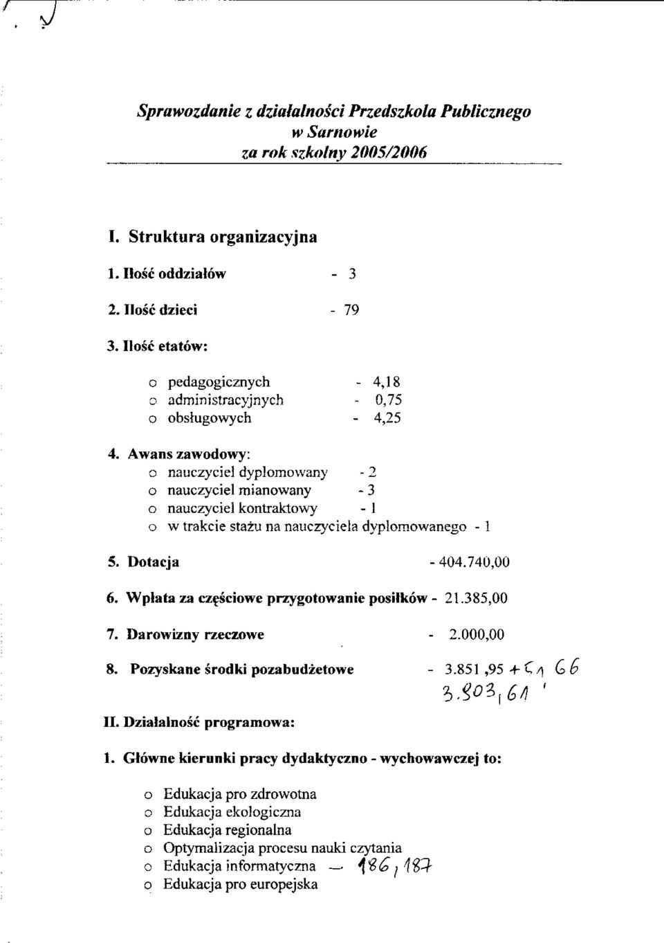 Awans zawdwy: nnuczyciel dyplmwany - 2 nauczyciel mianwany - 3 nauczyciel kntraktwy - 1 w trakcie stazu na nauczyciela dyplmwaneg - 1 5. Dtacja -404.740,00 6.