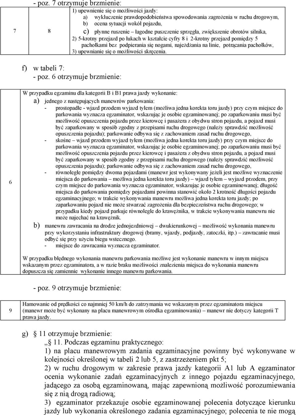 łagodne puszczenie sprzęgła, zwiększenie obrotów silnika, 2) 5-krotny przejazd po łukach w kształcie cyfry 8 i 2-krotny przejazd pomiędzy 5 pachołkami bez podpierania się nogami, najeżdżania na