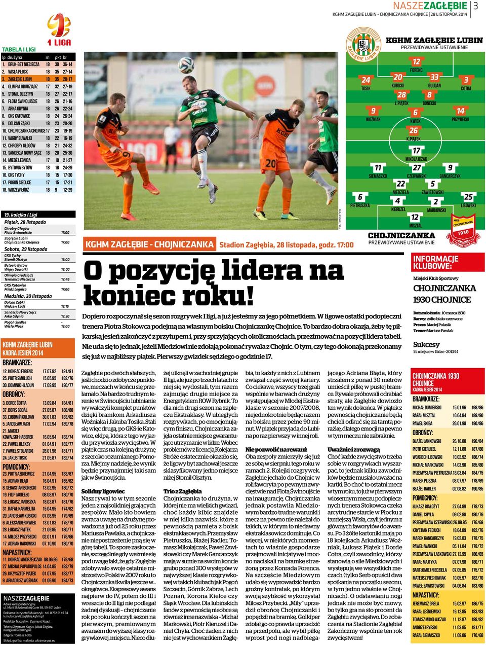 Wigry Suwałki 18 22 16-19 12. Chrobry Głogów 18 21 24-32 13. Sandecja Nowy Sącz 18 20 25-30 14. Miedź Legnica 17 19 21-27 15. Bytovia Bytów 18 18 24-29 16. GKS Tychy 18 15 17-30 17.