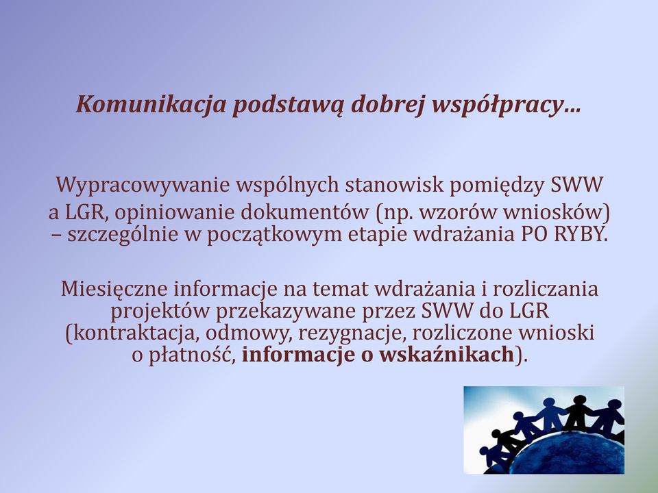 wzorów wniosków) szczególnie w początkowym etapie wdrażania PO RYBY.