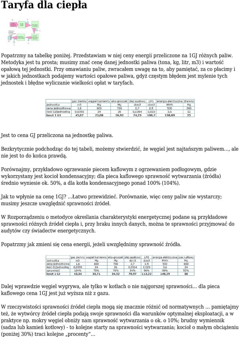 Przy omawianiu paliw, zwracałem uwagę na to, aby pamiętać, za co płacimy i w jakich jednostkach podajemy wartości opałowe paliwa, gdyż częstym błędem jest mylenie tych jednostek i błędne wyliczanie