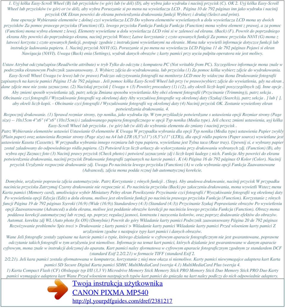 Página 10 de 792 páginas inn jako wydruku i nacinij przycisk OK Ekran powróci do ekranu potwierdzenia drukowania funkcji Wybierz i drukuj (Select and print).