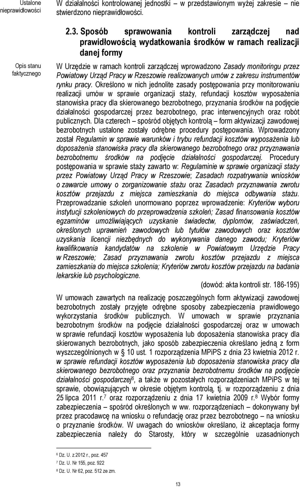 monitoringu przez Powiatowy Urząd Pracy w Rzeszowie realizowanych umów z zakresu instrumentów rynku pracy.