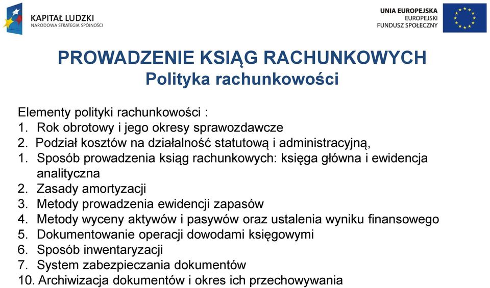 Sposób prowadzenia ksiąg rachunkowych: księga główna i ewidencja analityczna 2. Zasady amortyzacji 3.