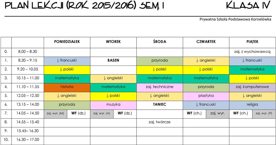 techniczne przyroda zaj. komputerowe 5. 12.05 12.50 j. angielski j. polski j. angielski plastyka j. angielski 6. 13.15 14.