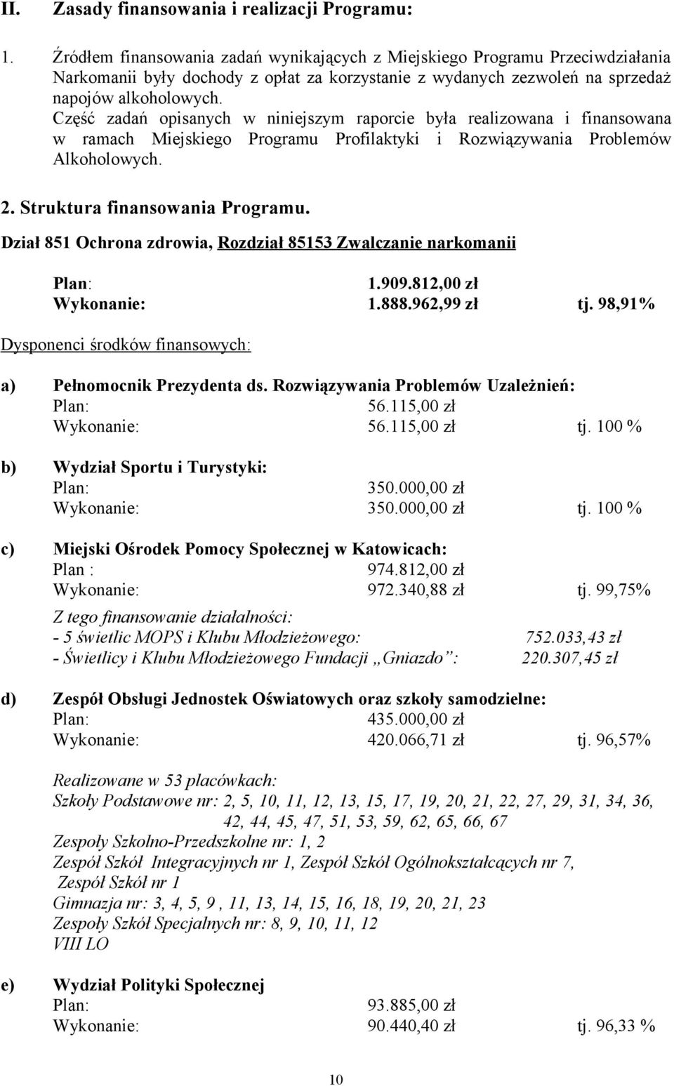 Część zadań opisanych w niniejszym raporcie była realizowana i finansowana w ramach Miejskiego Programu Profilaktyki i Rozwiązywania Problemów Alkoholowych. 2. Struktura finansowania Programu.