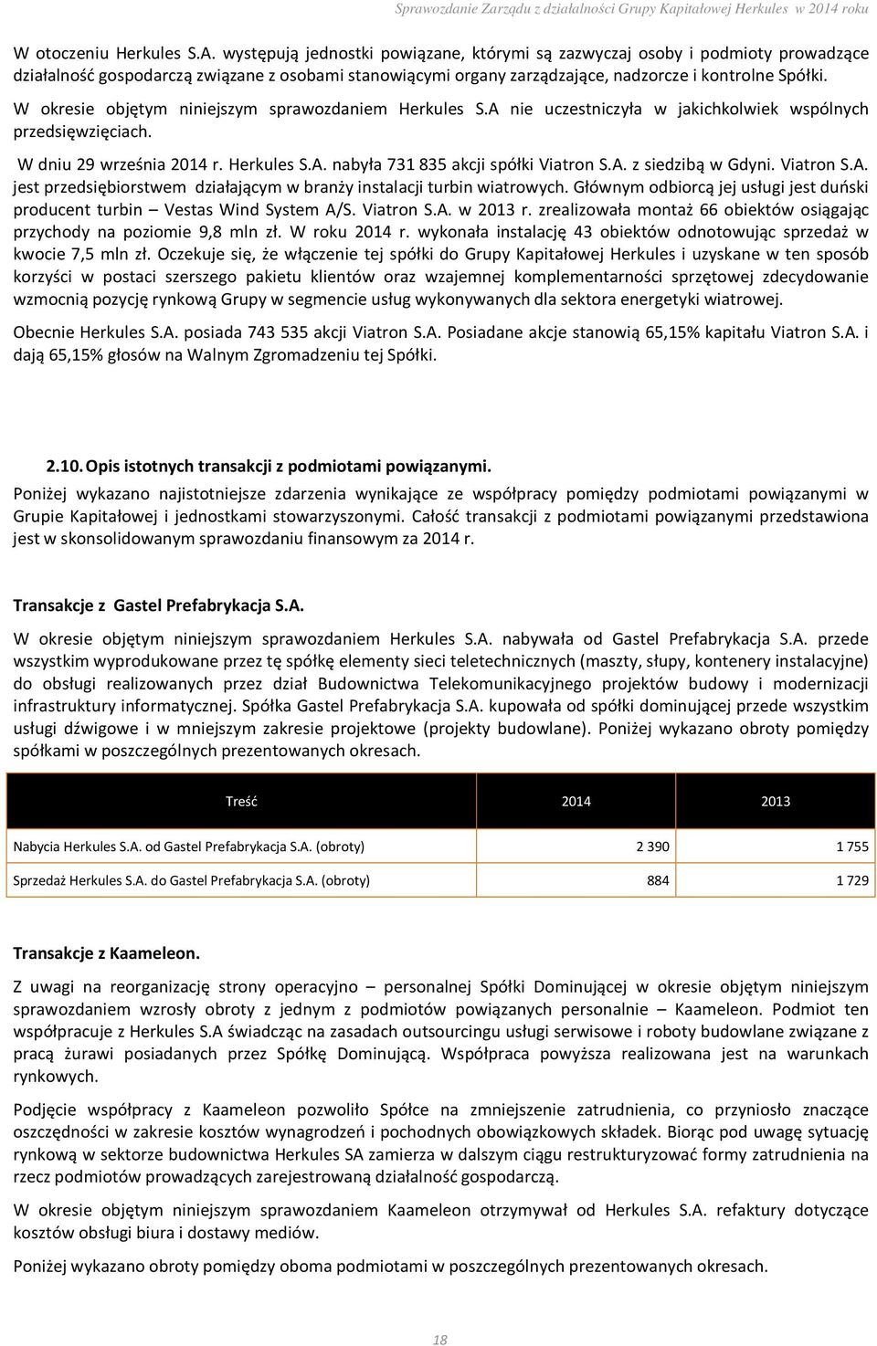 W okresie objętym niniejszym sprawozdaniem Herkules S.A nie uczestniczyła w jakichkolwiek wspólnych przedsięwzięciach. W dniu 29 września 2014 r. Herkules S.A. nabyła 731 835 akcji spółki Viatron S.A. z siedzibą w Gdyni.