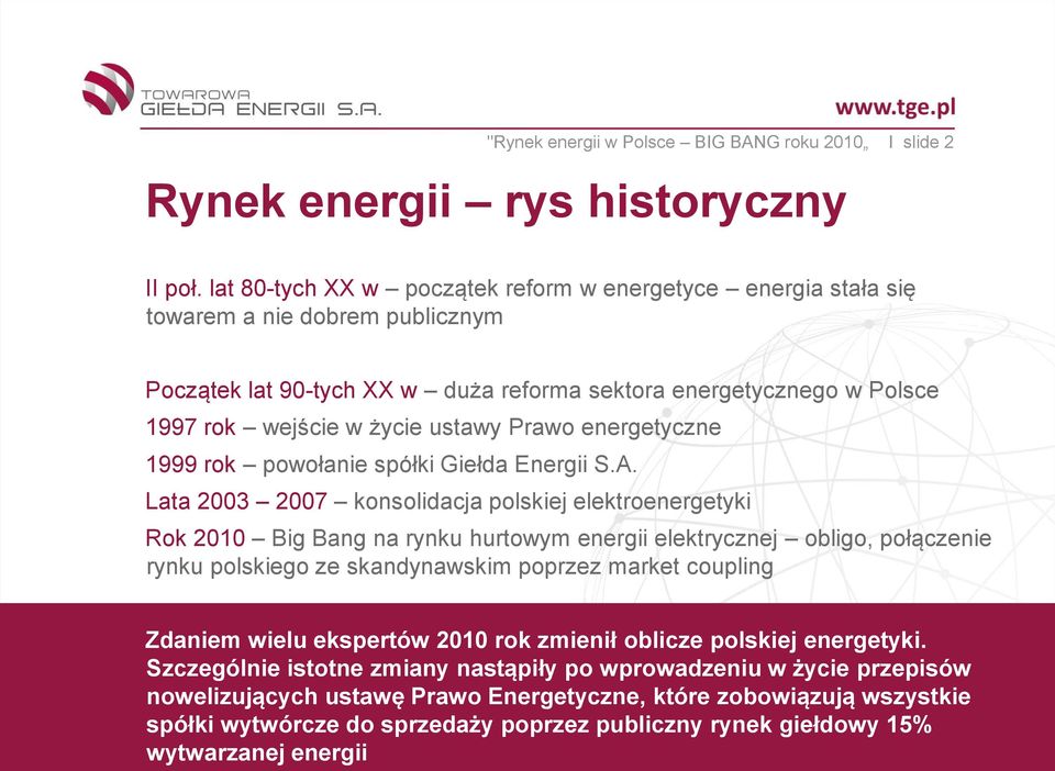 Prawo energetyczne 999 rok powołanie spółki Giełda Energii S.A.
