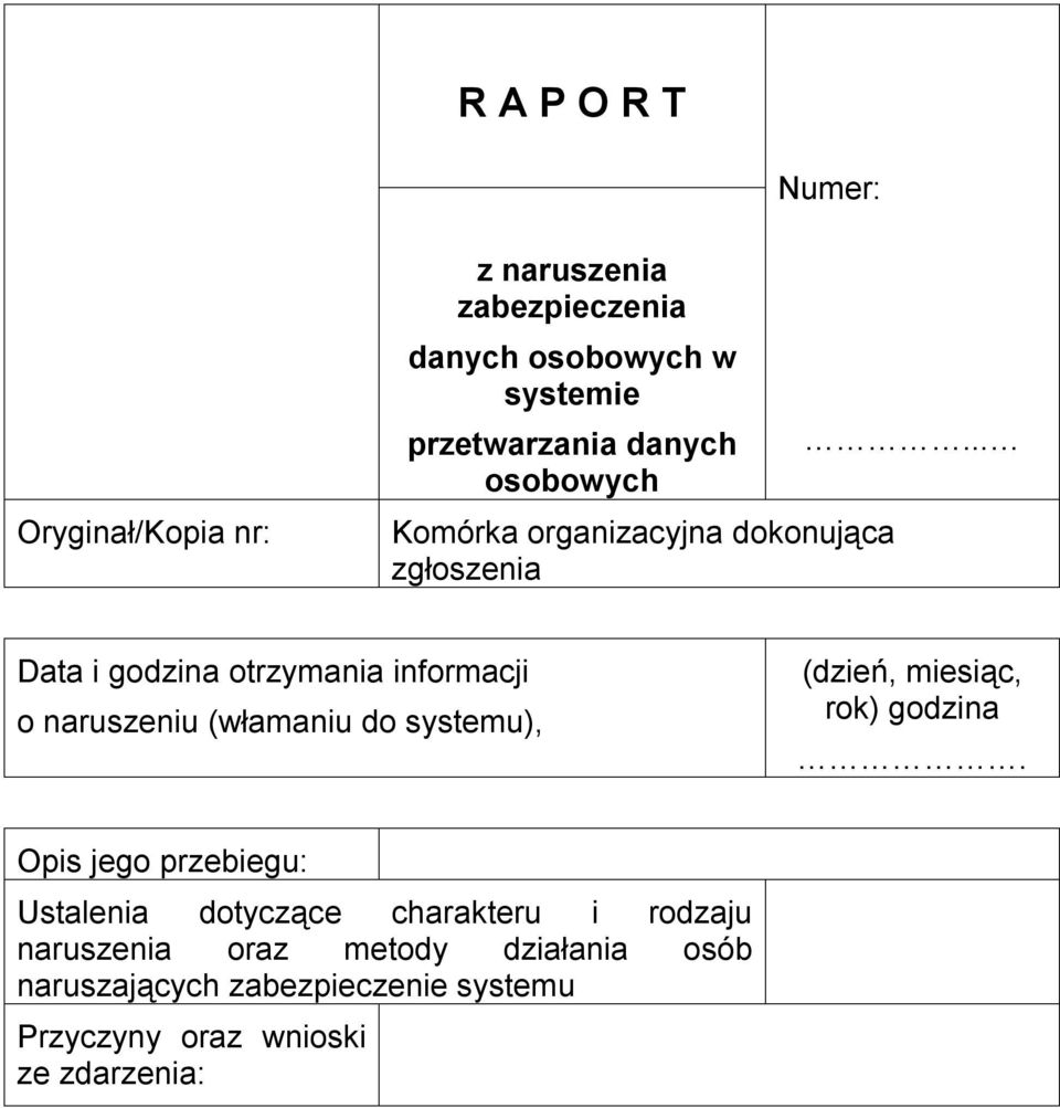 .. Data i godzina otrzymania informacji o naruszeniu (włamaniu do systemu), (dzień, miesiąc, rok) godzina.