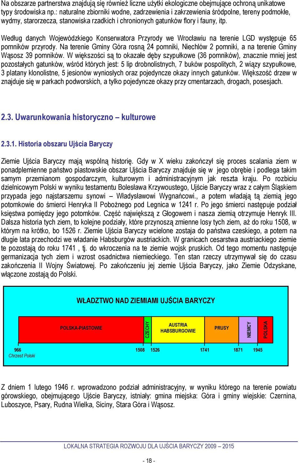 Według danych Wojewódzkiego Konserwatora Przyrody we Wrocławiu na terenie LGD występuje 65 pomników przyrody.