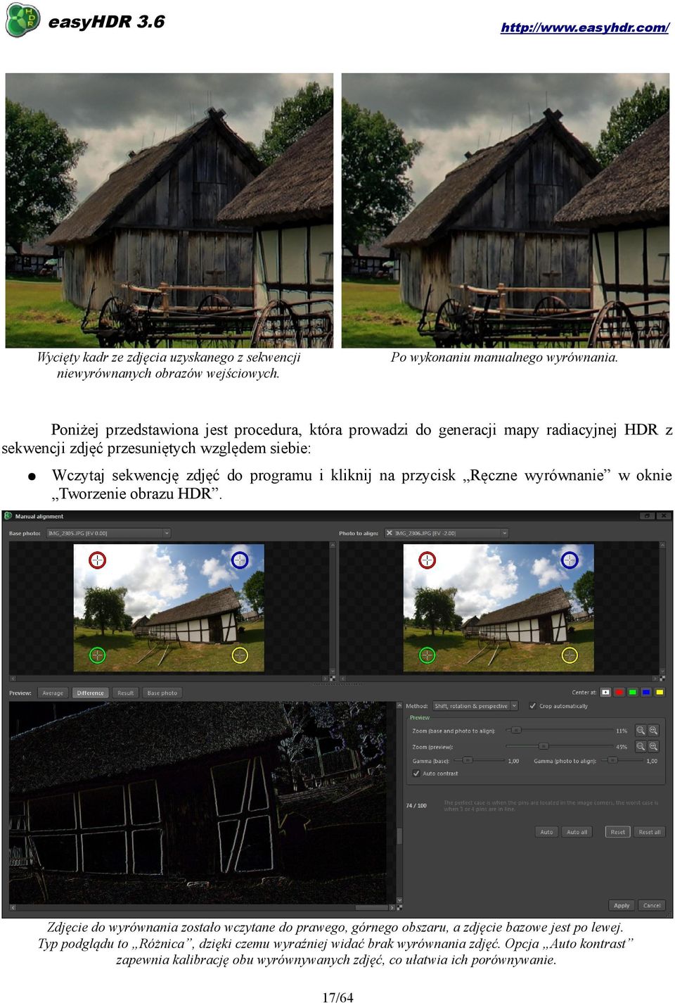 do programu i kliknij na przycisk Ręczne wyrównanie w oknie Tworzenie obrazu HDR.