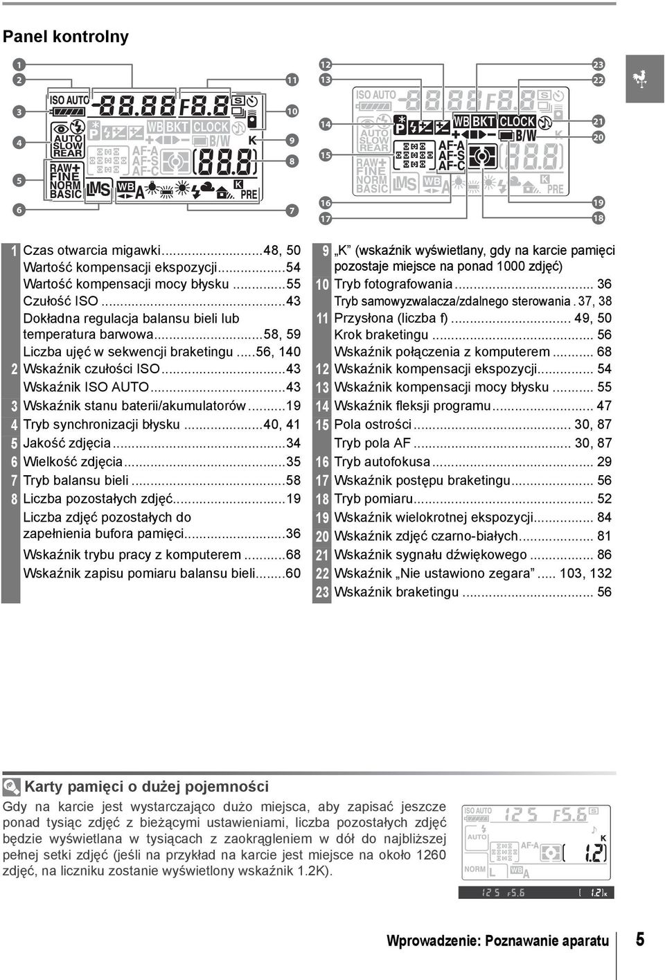 37, 38 Dokładna regulacja balansu bieli lub temperatura barwowa...58, 59 11 Przysłona (liczba f)... 49, 50 Krok braketingu... 56 Liczba ujęć w sekwencji braketingu.