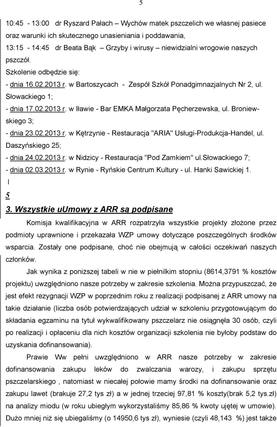 Broniewskiego 3; - dnia 23.02.2013 r. w Kętrzynie - Restauracja "ARIA" Usługi-Produkcja-Handel, ul. Daszyńskiego 25; - dnia 24.02.2013 r. w Nidzicy - Restauracja "Pod Zamkiem" ul.