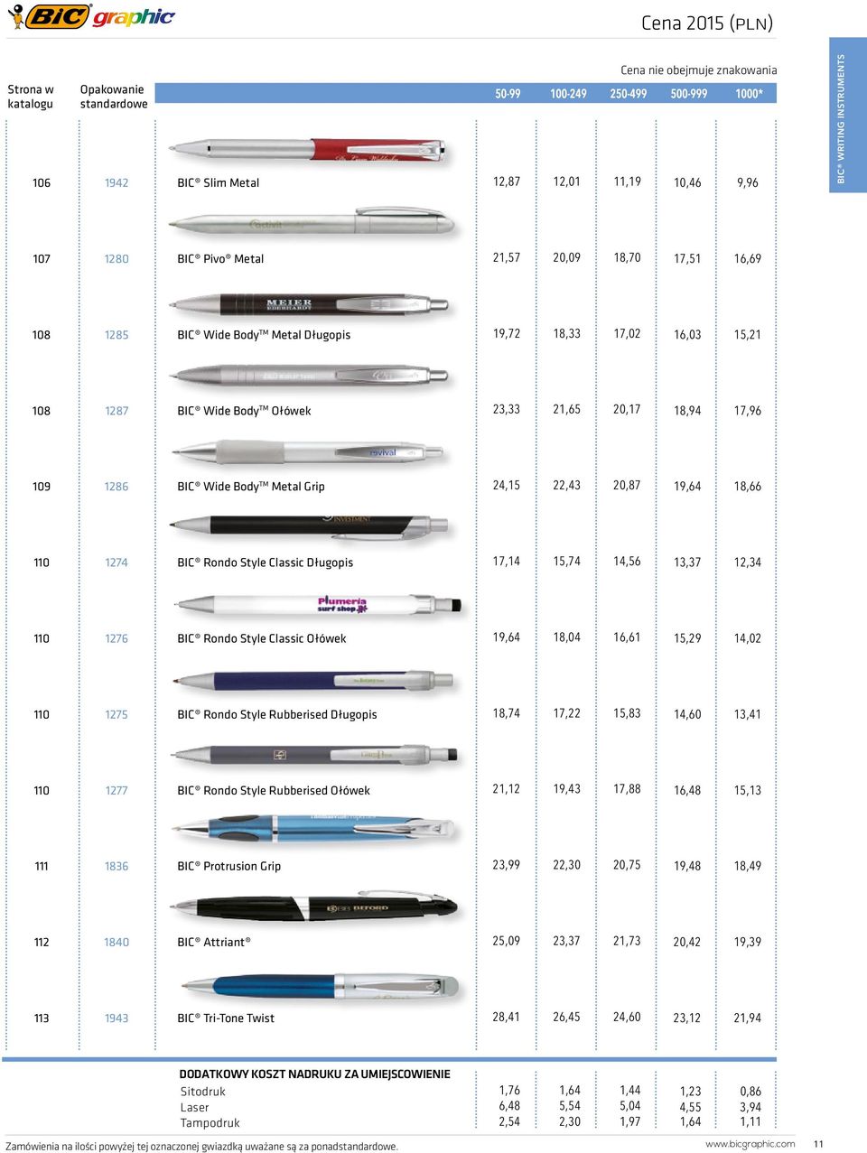 110 1274 BIC Rondo Style Classic Długopis 17,14 15,74 14,56 13,37 12,34 110 1276 BIC Rondo Style Classic Ołówek 19,64 18,04 16,61 15,29 14,02 110 1275 BIC Rondo Style Rubberised Długopis 18,74 17,22