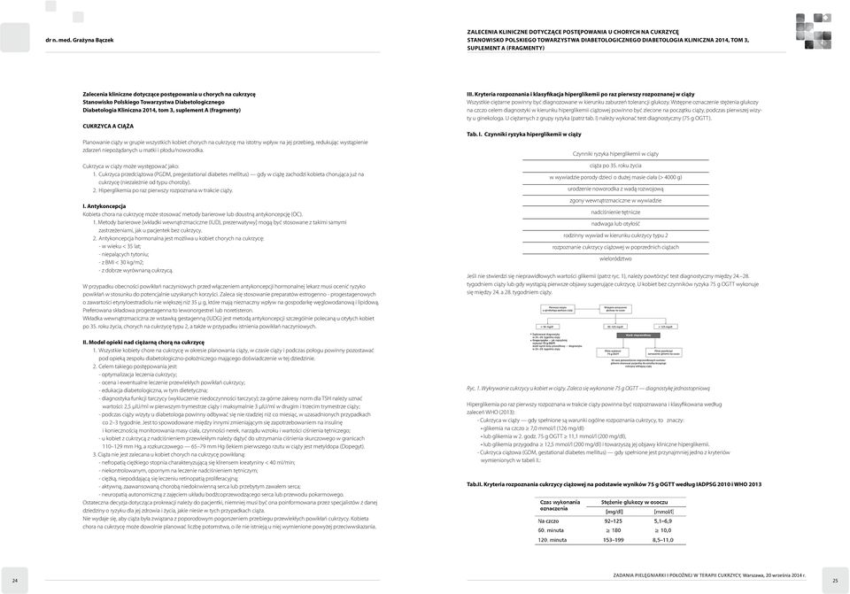 Zalecenia kliniczne dotyczące postępowania u chorych na cukrzycę Stanowisko Polskiego Towarzystwa Diabetologicznego Diabetologia Kliniczna 2014, tom 3, suplement A (fragmenty) CUKRZYCA A CIĄŻA