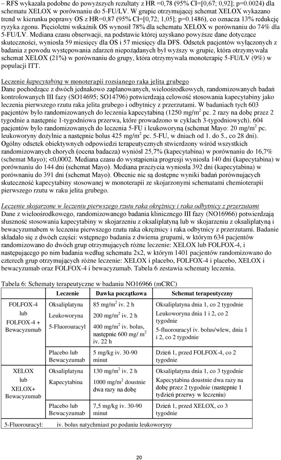 Pięcioletni wskaźnik OS wynosił 78% dla schematu XELOX w porównaniu do 74% dla 5-FU/LV.