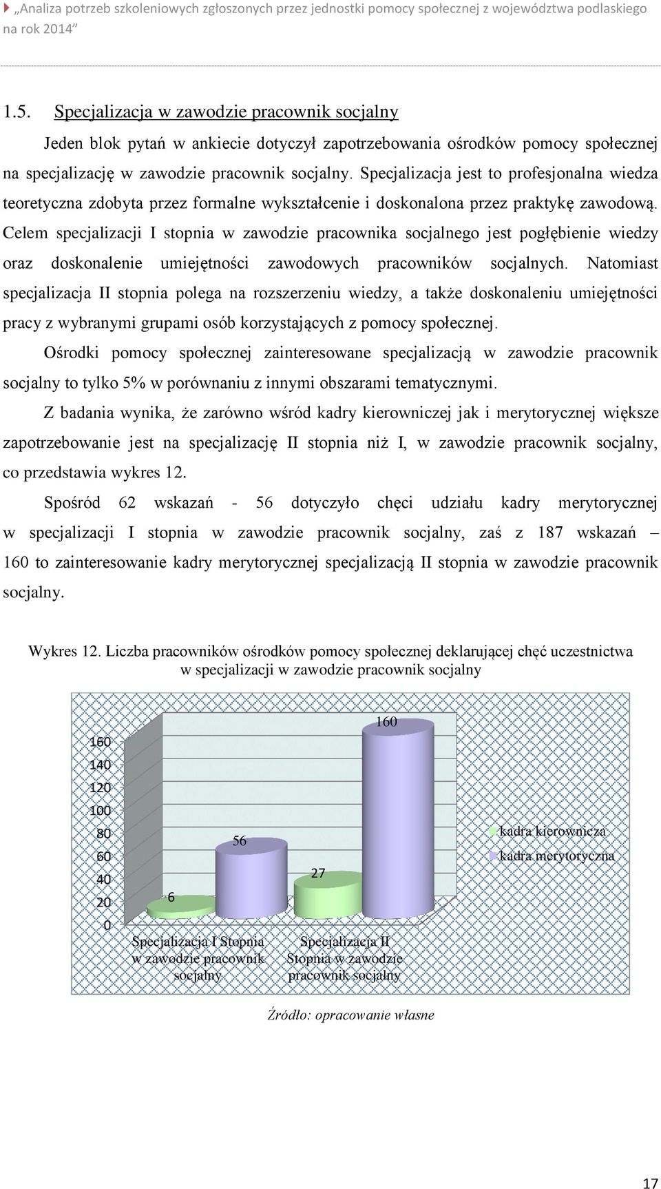 Celem specjalizacji I stopnia w zawodzie pracownika socjalnego jest pogłębienie wiedzy oraz doskonalenie umiejętności zawodowych pracowników socjalnych.