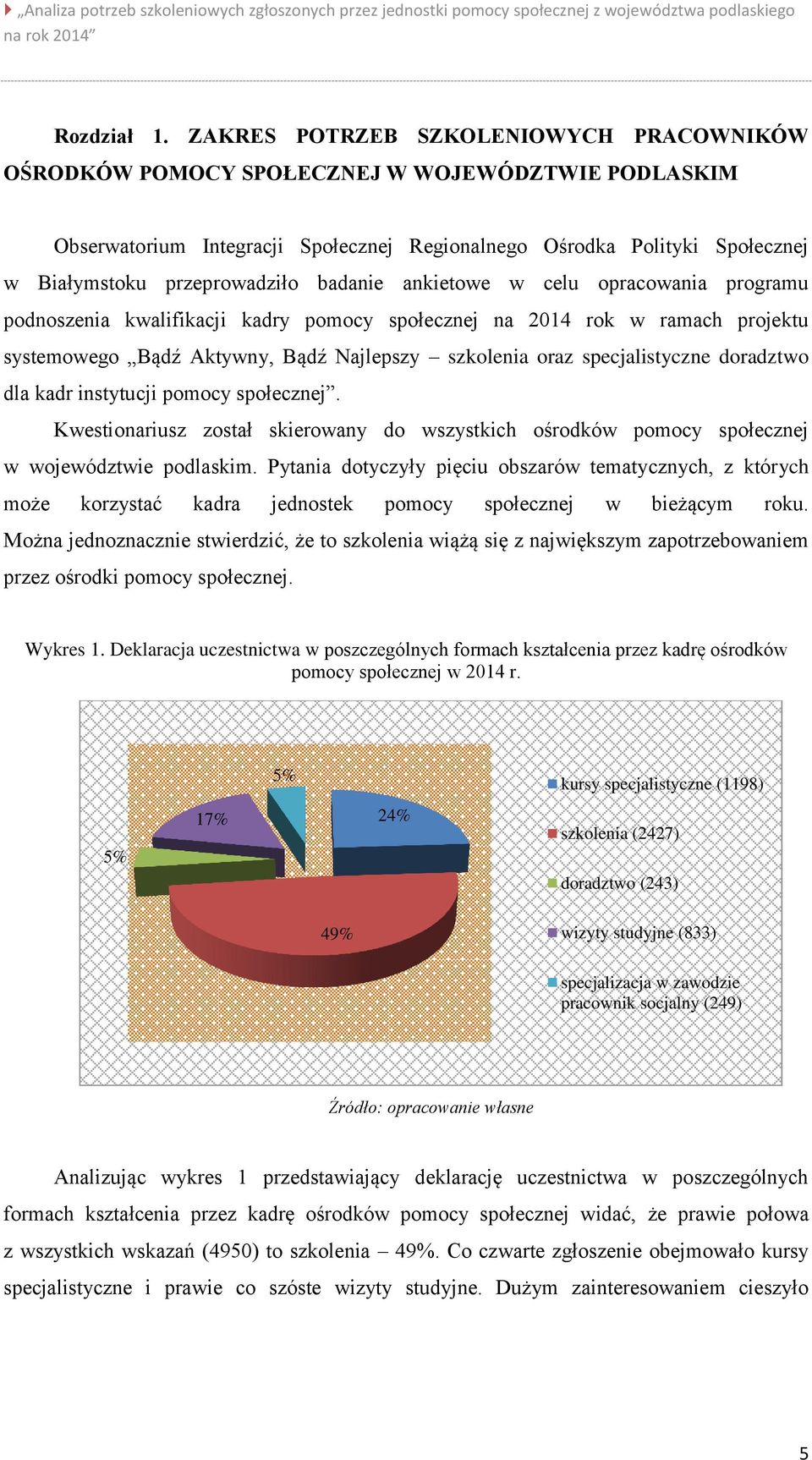 badanie ankietowe w celu opracowania programu podnoszenia kwalifikacji kadry pomocy społecznej na 2014 rok w ramach projektu systemowego Bądź Aktywny, Bądź Najlepszy szkolenia oraz specjalistyczne