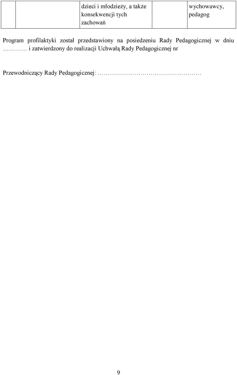 na posiedzeniu Rady Pedagogicznej w dniu i zatwierdzony do