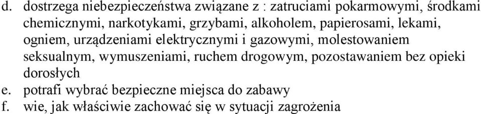 gazowymi, molestowaniem seksualnym, wymuszeniami, ruchem drogowym, pozostawaniem bez opieki