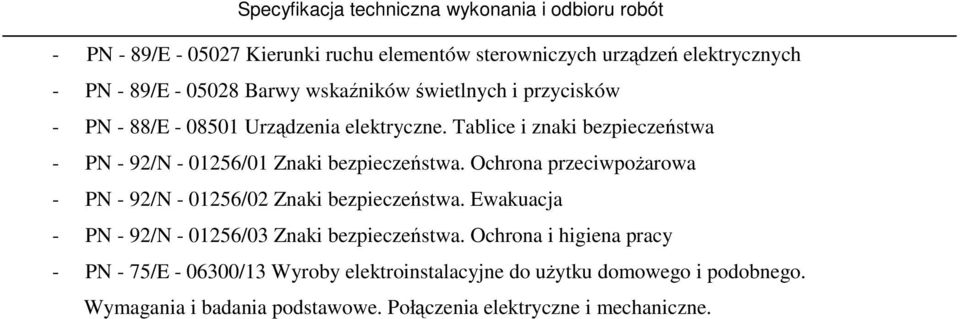 Ochrona przeciwpoŝarowa - PN - 92/N - 01256/02 Znaki bezpieczeństwa. Ewakuacja - PN - 92/N - 01256/03 Znaki bezpieczeństwa.