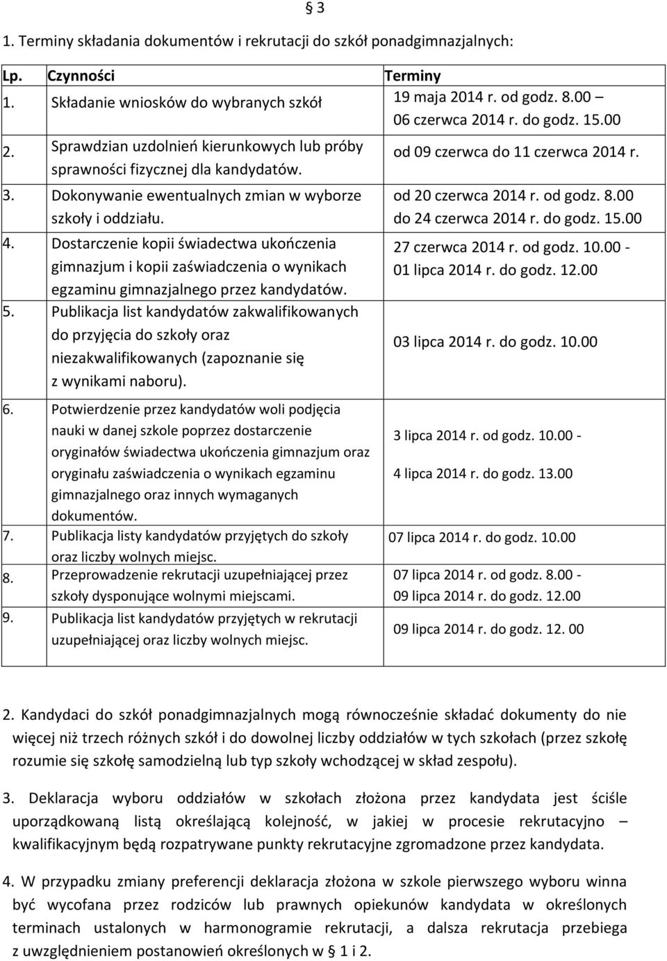 Dostarczenie kopii świadectwa ukończenia gimnazjum i kopii zaświadczenia o wynikach egzaminu gimnazjalnego przez kandydatów. 5.