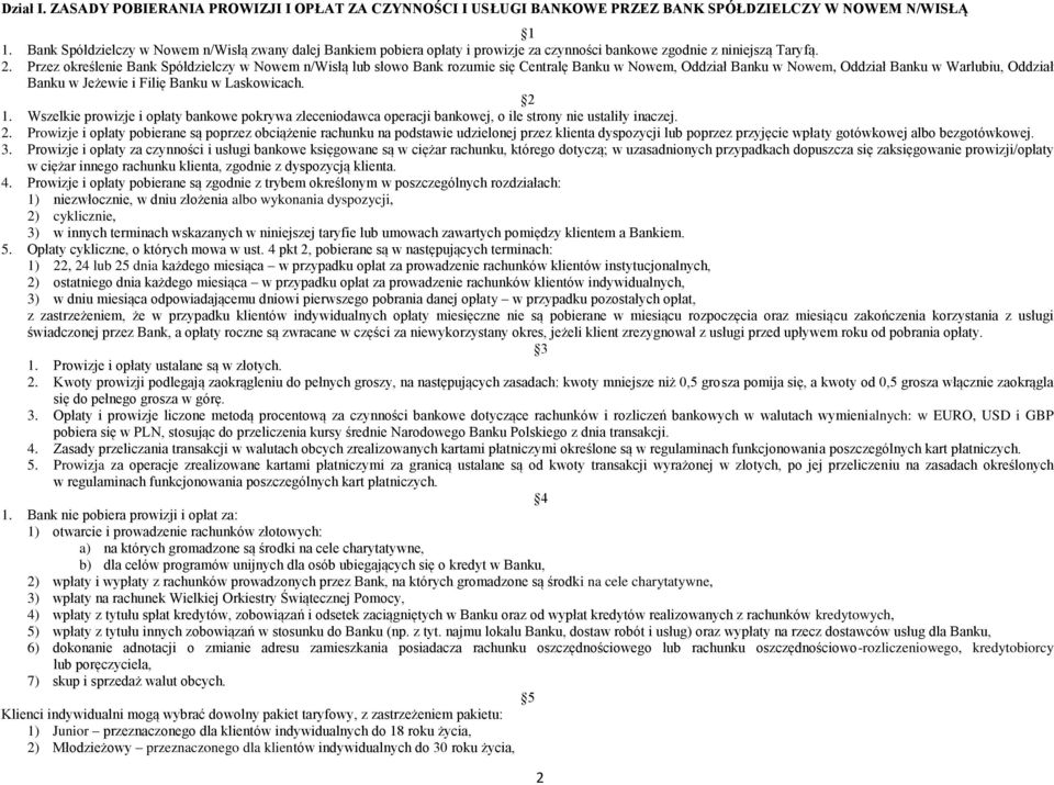 Przez określenie Bank Spółdzielczy w Nowem n/wisłą lub słowo Bank rozumie się Centralę Banku w Nowem, Oddział Banku w Nowem, Oddział Banku w Warlubiu, Oddział Banku w Jeżewie i Filię Banku w