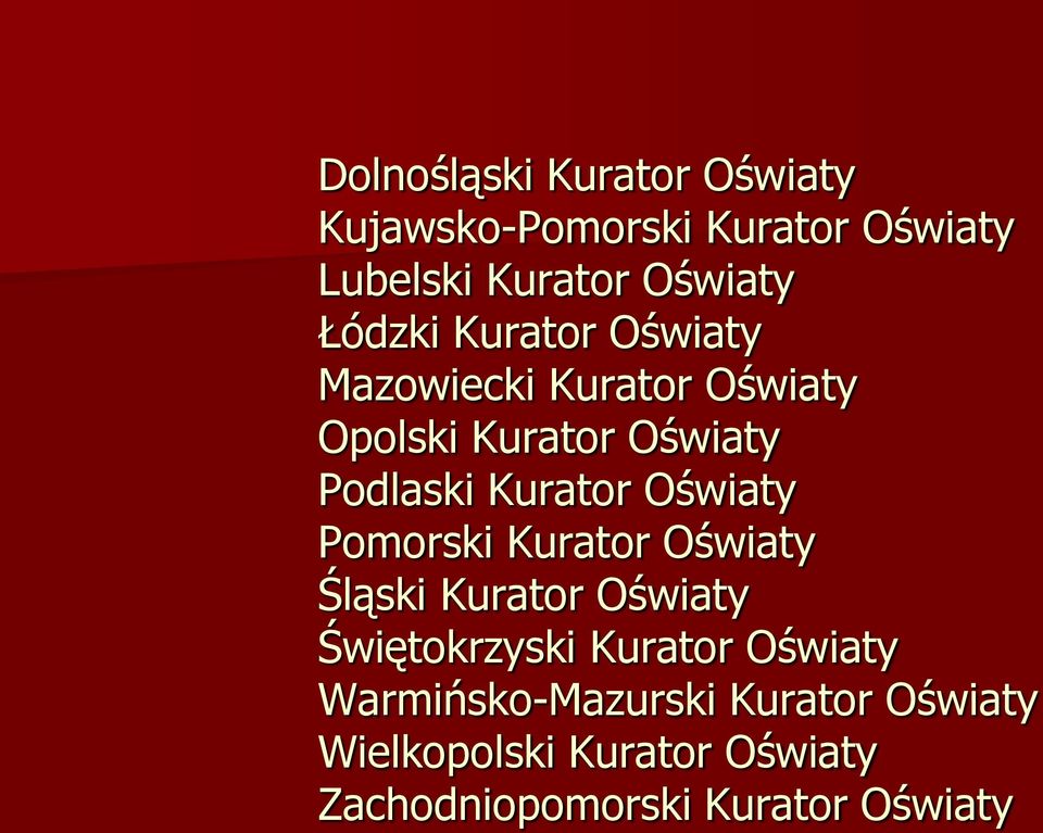 Oświaty Pomorski Kurator Oświaty Śląski Kurator Oświaty Świętokrzyski Kurator Oświaty