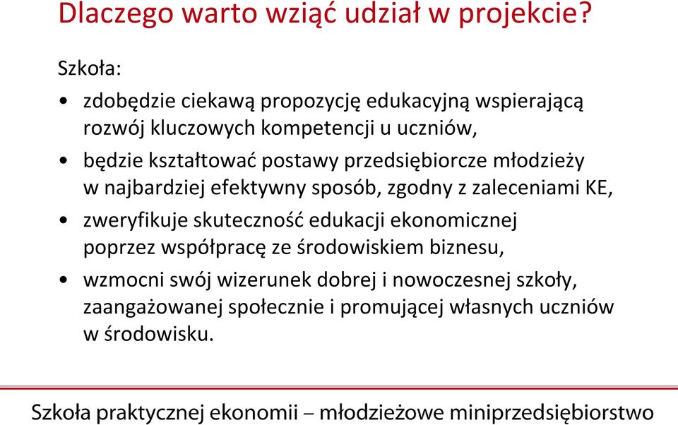 kształtować postawy przedsiębiorcze młodzieży w najbardziej efektywny sposób, zgodny z zaleceniami KE, zweryfikuje