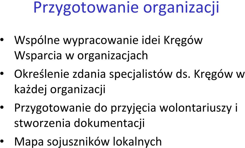 Kręgów w każdej organizacji Przygotowanie do przyjęcia