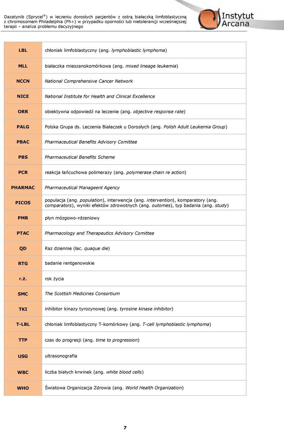 objective response rate) PALG Polska Grupa ds. Leczenia Białaczek u Dorosłych (ang.