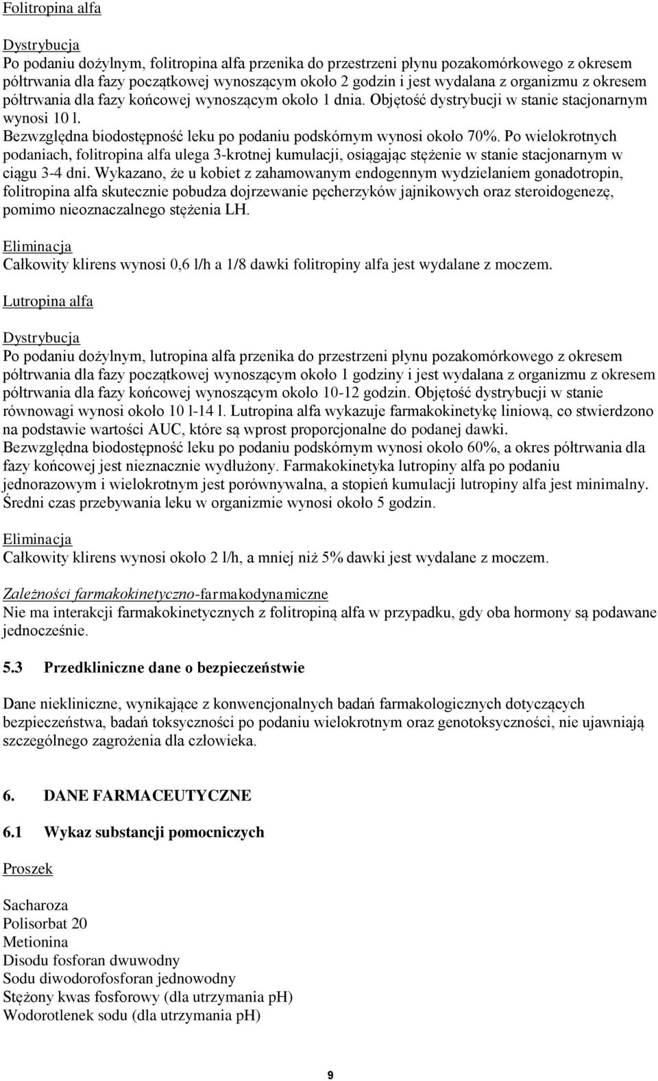 Po wielokrotnych podaniach, folitropina alfa ulega 3-krotnej kumulacji, osiągając stężenie w stanie stacjonarnym w ciągu 3-4 dni.