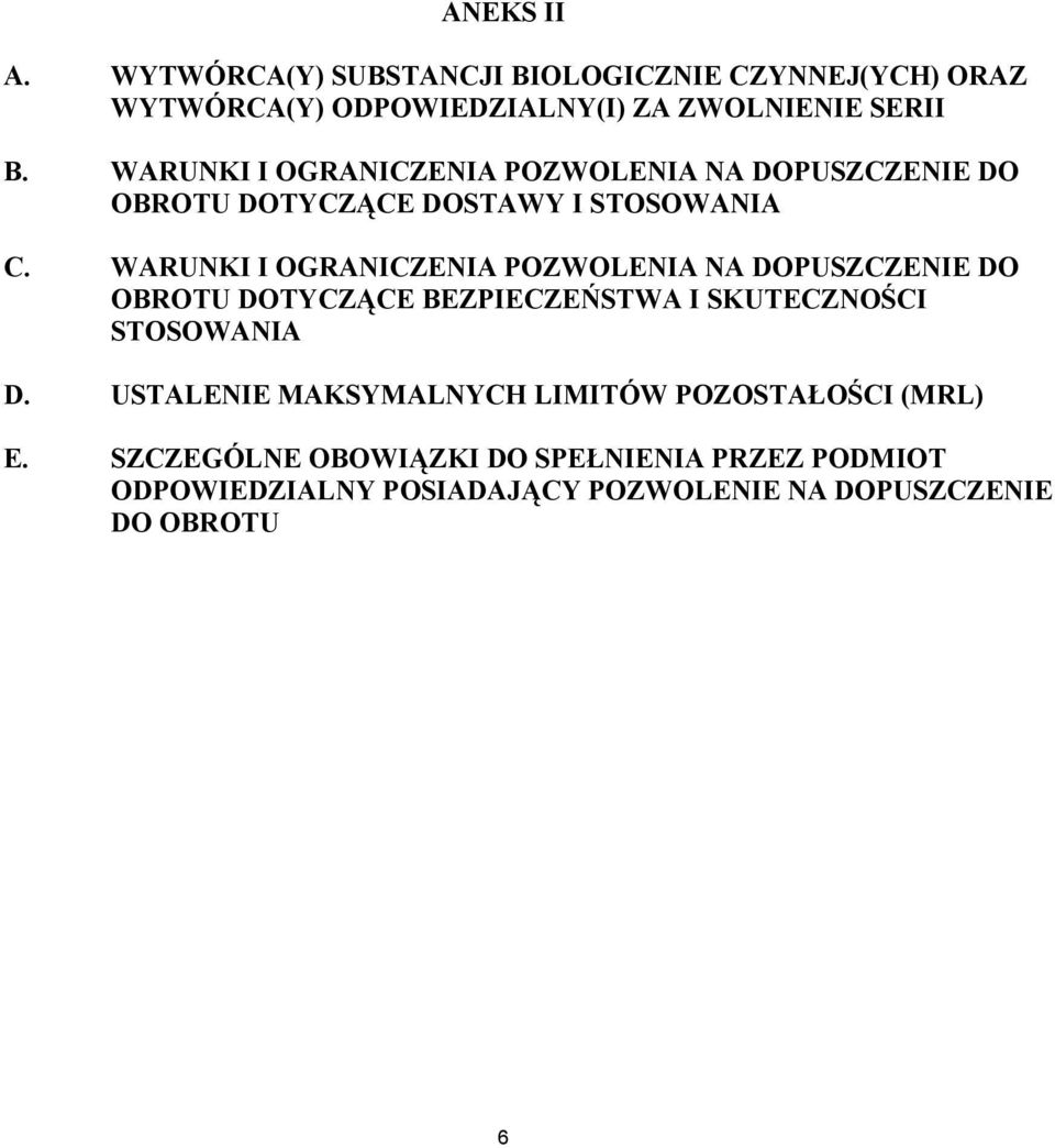 WARUNKI I OGRANICZENIA POZWOLENIA NA DOPUSZCZENIE DO OBROTU DOTYCZĄCE BEZPIECZEŃSTWA I SKUTECZNOŚCI STOSOWANIA D.